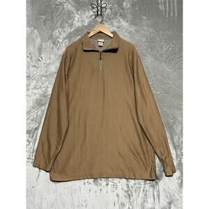 LL Bean Mens 1/4 Zip Sweater Siz XL Tall Camel Brown Cotton Pullover Herringbone